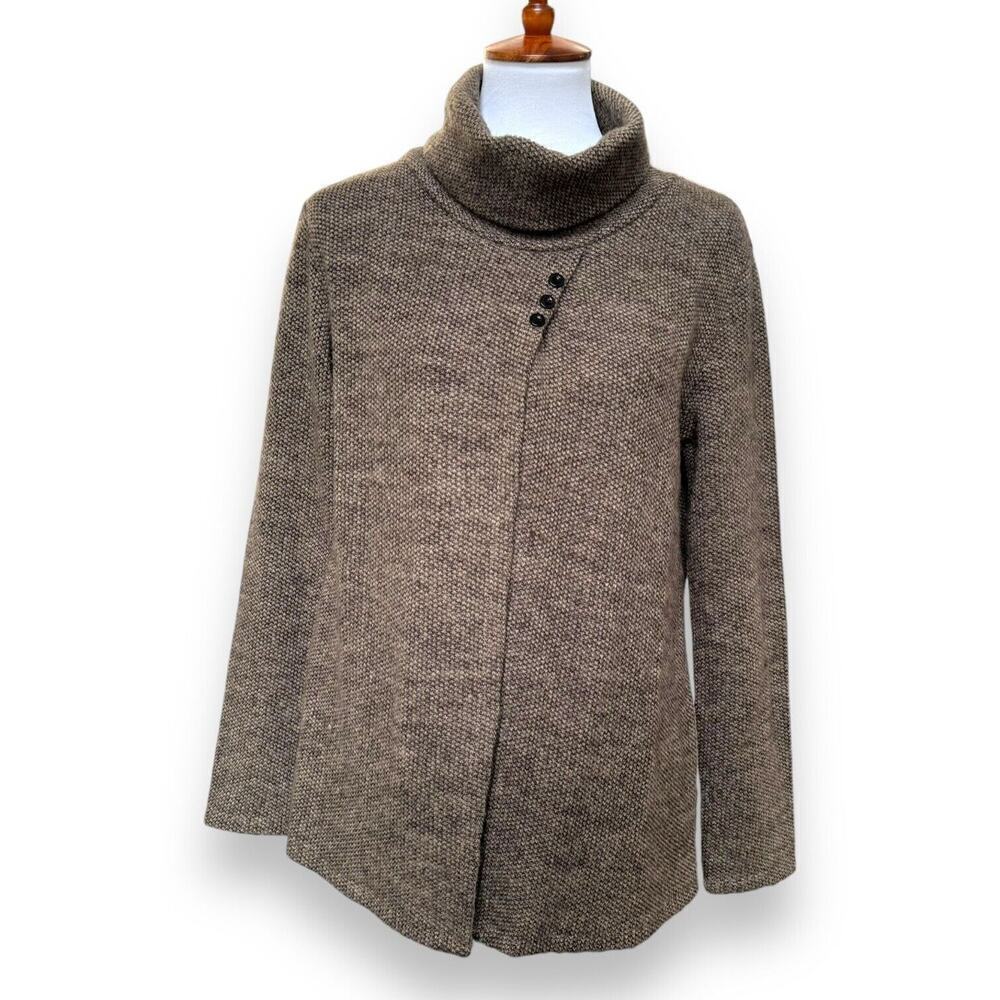 🍀 Cherishh Womens Sweater Brown Mohair Blend Button Turtleneck Knit Italy Small